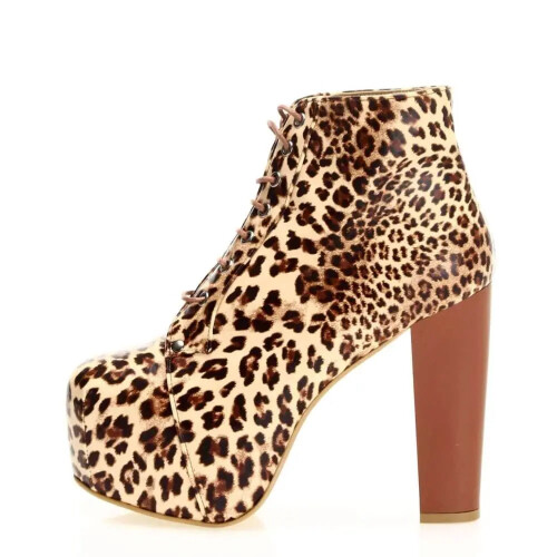 (39, Leopard) Leopard Platform Lace Up Ankle Boots 2