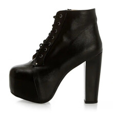 (40, Black) Platform Lace Up Ankle Boots