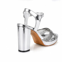 (40, Silver) Strappy Block Heel Sandals Size 33-43