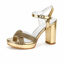 (34, Gold) Strappy Block Heel Sandals Size 33-43