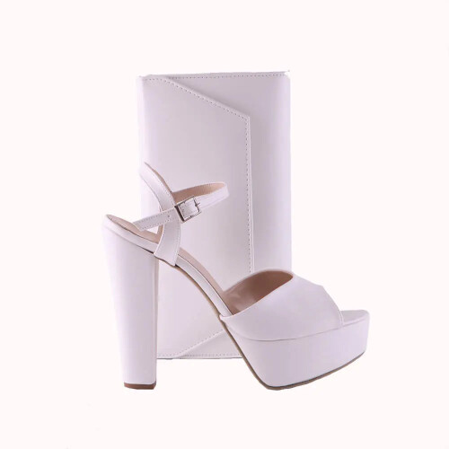 (41, White) Platform Heel Shoes and Bag Set 1