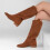 (43, Brown) Low Heel Cowboy Knee High Boots Size 35-44 1