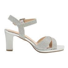 (38, Silver) Ankle Strap Chunky Heel Platform Ssndals Size 33-43