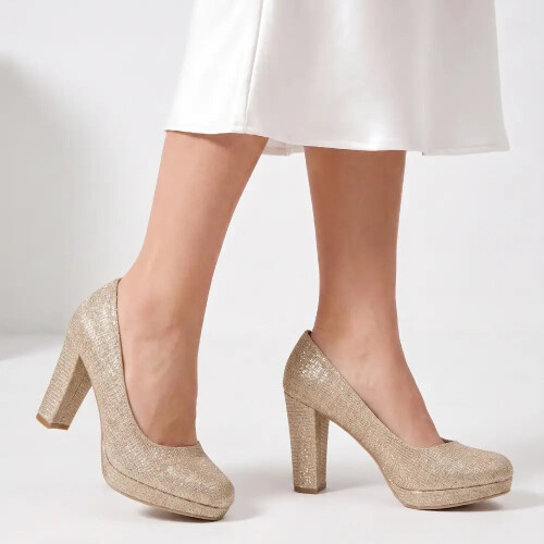 (34, Gold) Chunky Platform Heels Size 34-41