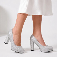 (36, Silver) Chunky Platform Heels Size 34-41