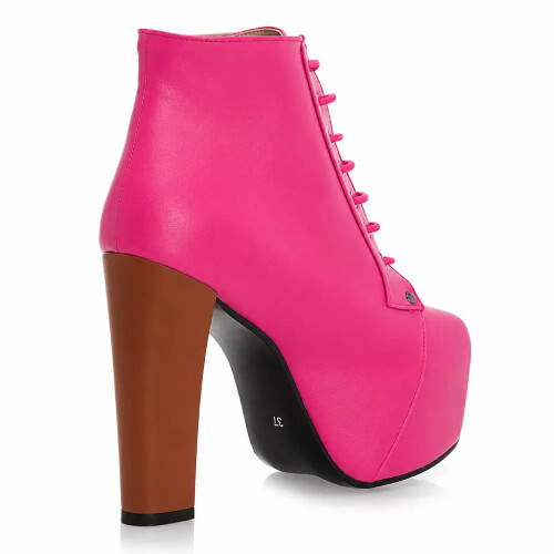 (37, Fuchsia) Platform Lace Up Ankle Boots 1