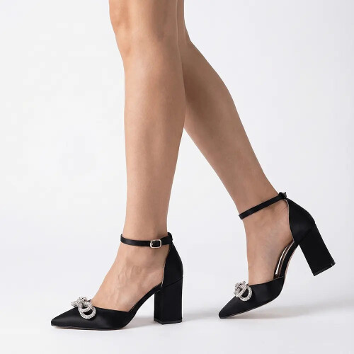 (39, Black) Ankle Strap Heel and Bag Set Size 33-43 1