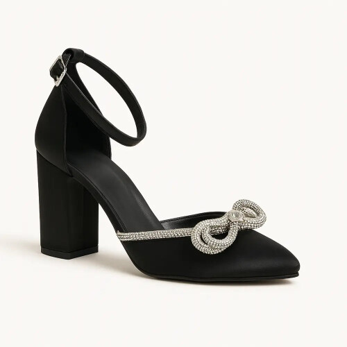 (39, Black) Ankle Strap Heel and Bag Set Size 33-43 2