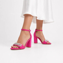 (40, Fuchsia) Rhinestone Ankle Strap Sandals Size 33-43