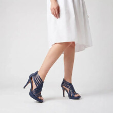 (42, Navy Blue) Strappy Sandals Heels Mid Heel