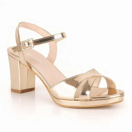 (42, Gold) Shiny Ankle Strap Chunky Heel Platform Ssndals Size 33-43