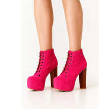 (40, Pink) Suede Platform Lace Up Ankle Boots