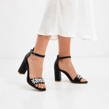 (33, Black) Rhinestone Ankle Strap Sandals Size 33-43