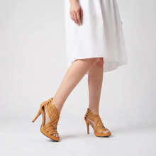 (42, Mustard) Strappy Sandals Heels Mid Heel