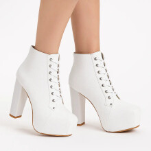 (38, White) Crocodile Platform Lace Up Ankle Boots