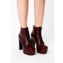 (39, Burgundy) Shiny Platform Lace Up Ankle Boots