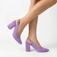 (36, Lilac) Suede Ankle Strap Block Heel Sandals Size 34-42