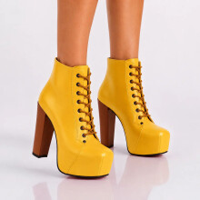 (36, Yellow) Platform Lace Up Ankle Boots