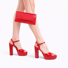 (39, Red) Platform Heel Shoes and Bag Set