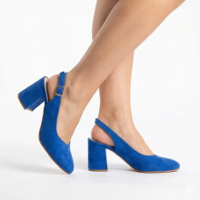 (42, Sax Blue) Suede Ankle Strap Block Heel Sandals Size 34-42