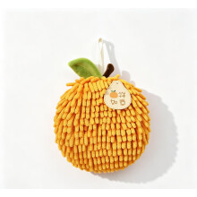 (Orange) Cute Chenille Hand Towel Ball With Hanging Loop, Soft Microfiber Washcloth, Kitchen Decor