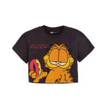 (13-14 Years) Garfield Cropped Short Sleeved T-Shirt (Girls Grey)