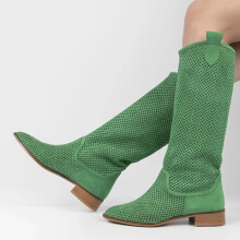 (38, Green) Low Heel Cowboy Knee High Boots Size 35-44