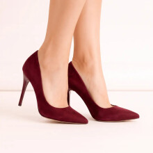 (38, Burgundy) Suede Court Shoes Stiletto Heel Size 33-45
