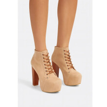 (39, Beige) Suede Platform Lace Up Ankle Boots