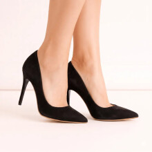 (45, Black) Suede Court Shoes Stiletto Heel Size 33-45