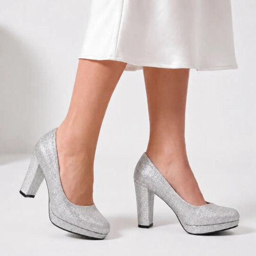 (35, Silver) Chunky Platform Heels Size 34-41