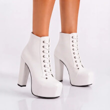 (39, White) Platform Lace Up Ankle Boots