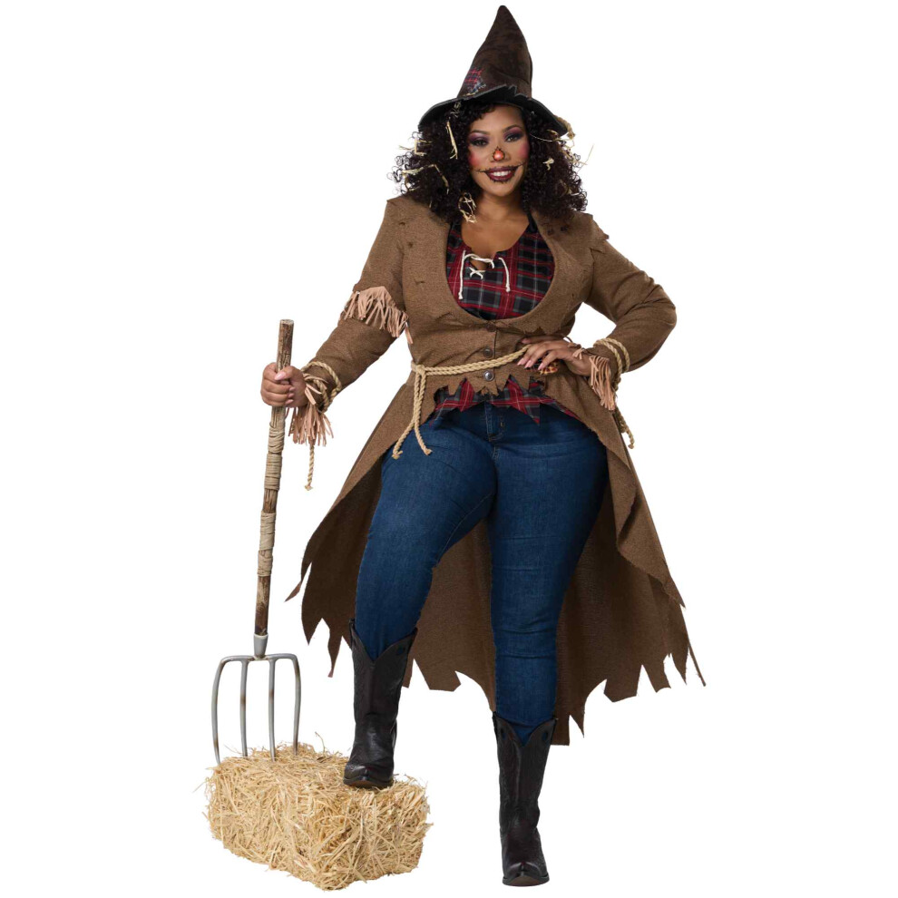 Photos - Fancy Dress California , Brown) Harvest Hottie Scarecrow Spooky Outfit Halloween Adult Womens Costume Plus (Plus 2XL (18-20)
