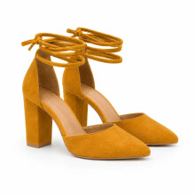 (34, Mustard) Ankle Strap Block Heel Sandals Size 34-43
