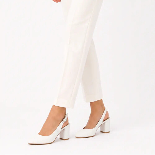 (41, White) Ankle Strap Block Heel Sandals Size 34-42 1