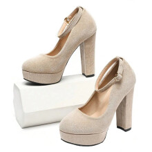 (37, Beige) Ankle Strap Block Heel Dress Shoes