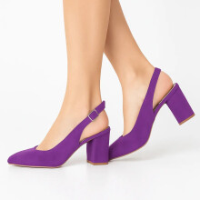 (35, Purple) Suede Ankle Strap Block Heel Sandals Size 34-42