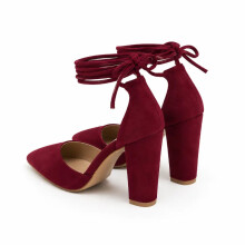(39, Burgundy) Ankle Strap Block Heel Sandals Size 34-43
