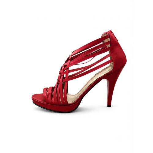 (42, Red) Strappy Sandals Heels Mid Heel