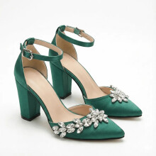 (39, Green) Chunky Heel Wedding Shoes with Rhinestone Size 34-43