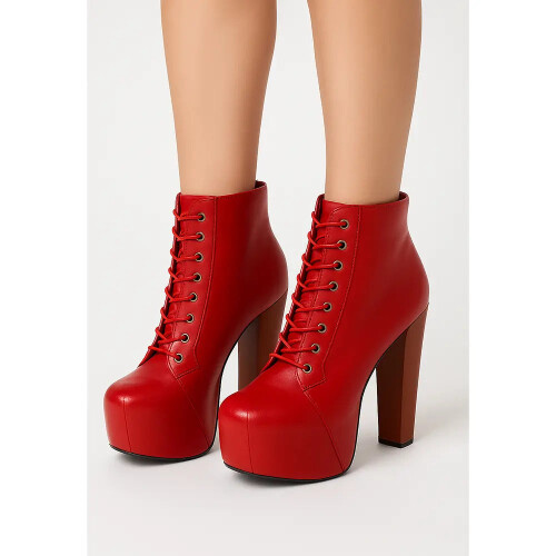 (38, Red) Platform Lace Up Ankle Boots 1