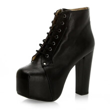 (37, Black) Platform Lace Up Ankle Boots