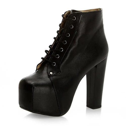 (37, Black) Platform Lace Up Ankle Boots