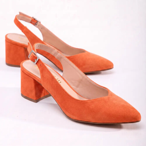 (39, Orange) Suede Ankle Strap Block Heel Sandals Size 34-42 1