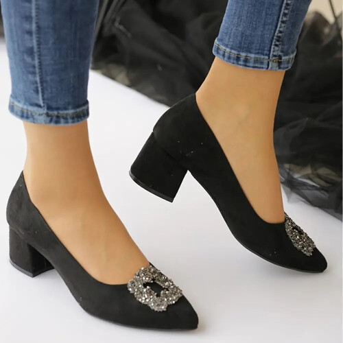 (39, Black) Low Heels Buckle Shoes 1