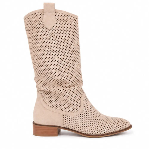 (44, Beige) Low Heel Cowboy Knee High Boots Size 35-44 2