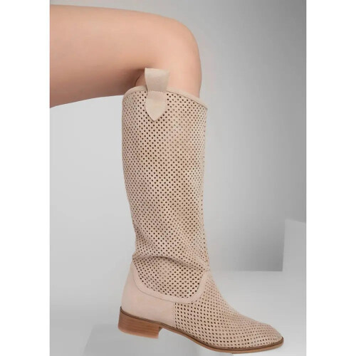 (35, Beige) Low Heel Cowboy Knee High Boots Size 35-44 1
