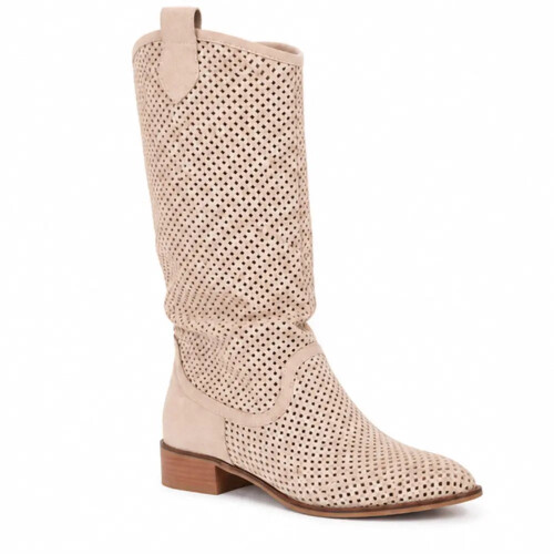 (39, Beige) Low Heel Cowboy Knee High Boots Size 35-44 1