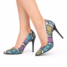 (35, Blue) Snake Print Stiletto Heel Shoes and Bag Set Size 33-45
