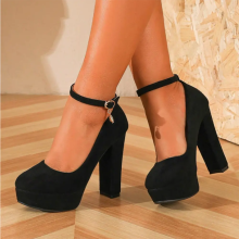 (39, Black) Ankle Strap Block Heel Dress Shoes